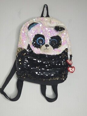 Ty Sequin Panda Kids Backpack - Black & Pink Iridescent